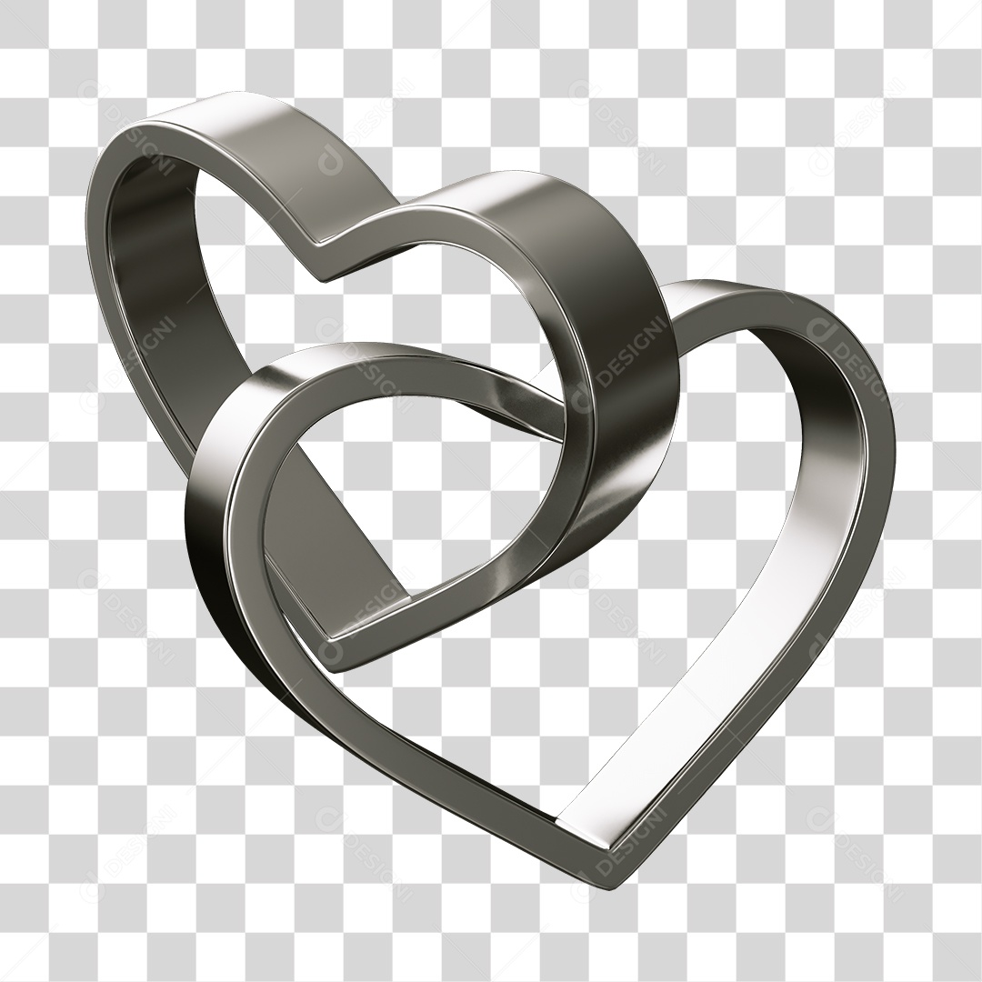 Corações Contorno Preto Elemento 3D PNG Transparente