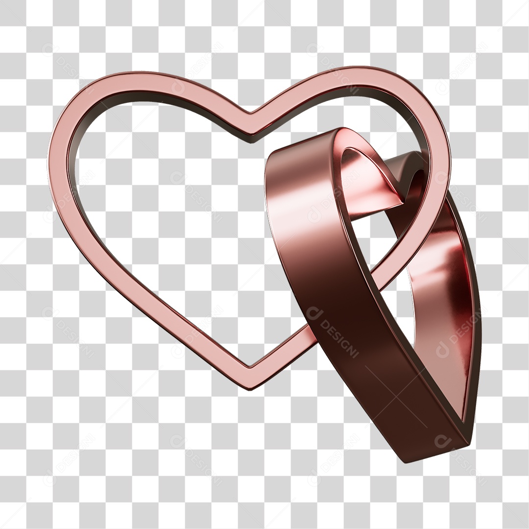 Corações Contorno Marrom Elemento 3D PNG Transparente