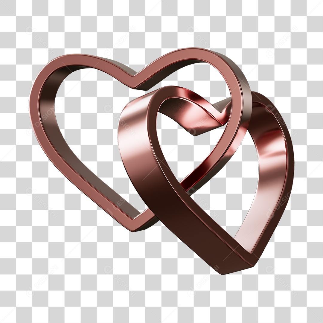 Corações Contorno Marrom Elemento 3D PNG Transparente