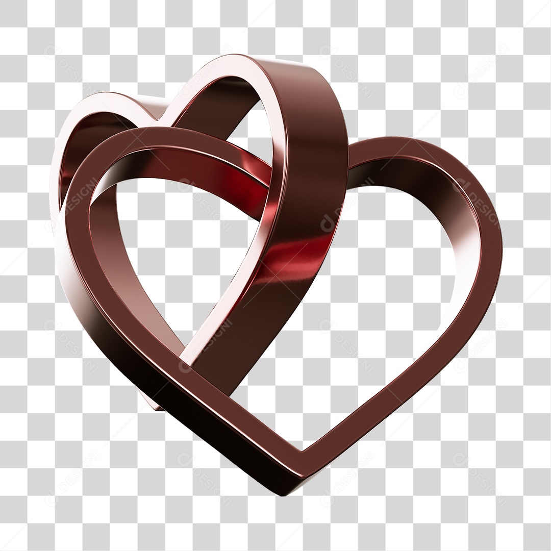 Corações Contorno Marrom Elemento 3D PNG Transparente