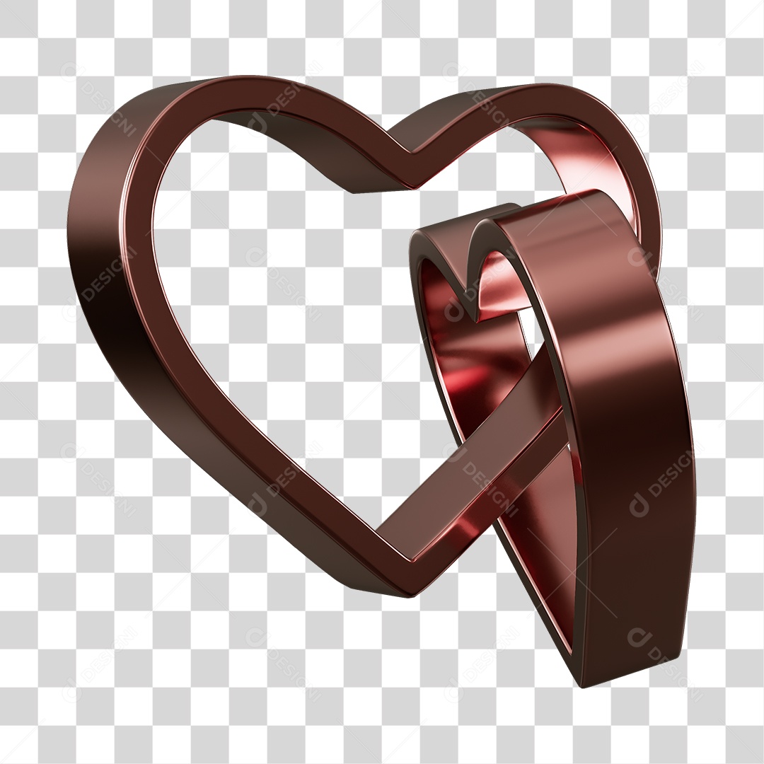 Corações Contorno Marrom Elemento 3D PNG Transparente