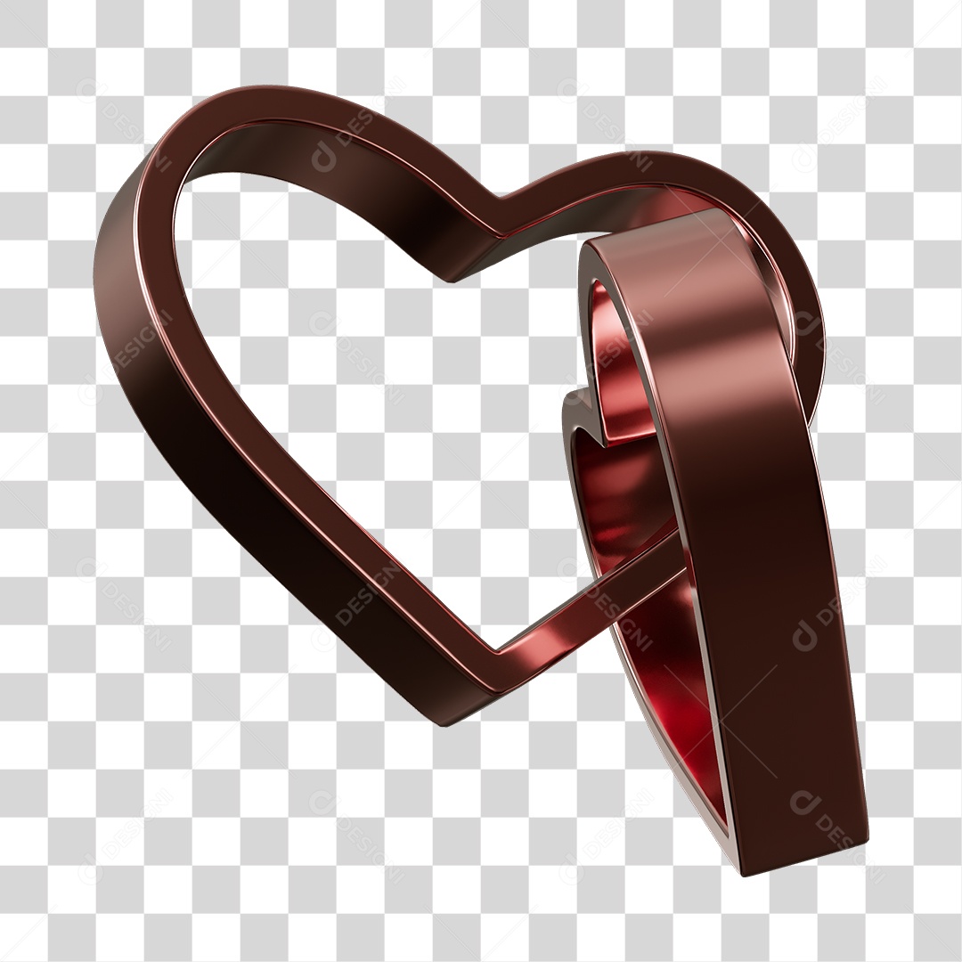 Corações Contorno Marrom Elemento 3D PNG Transparente