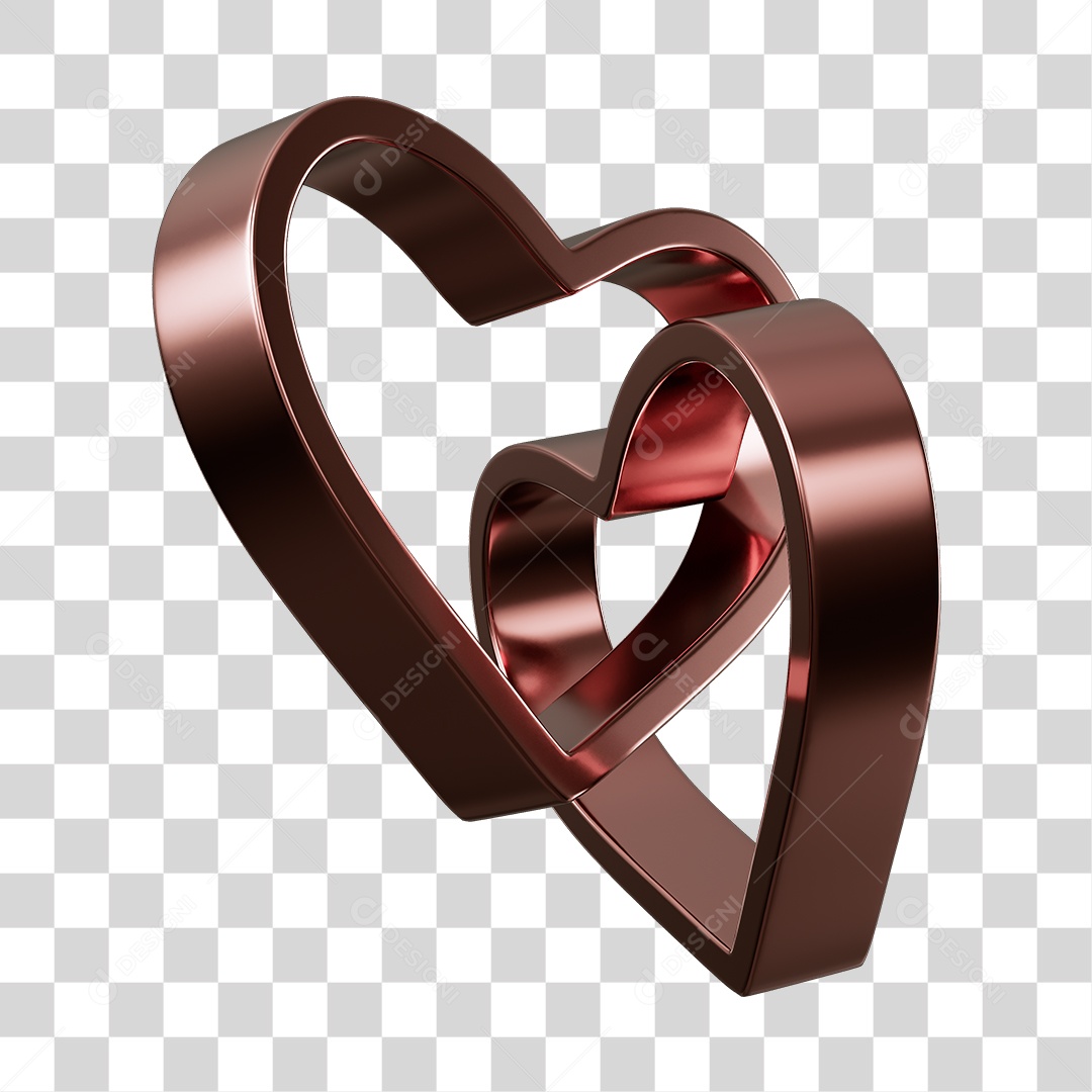 Corações Contorno Marrom Elemento 3D PNG Transparente