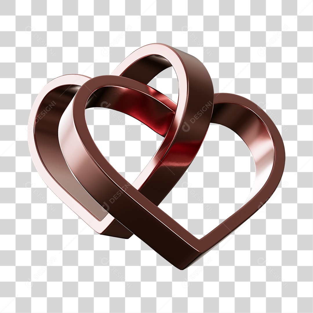 Corações Contorno Marrom Elemento 3D PNG Transparente