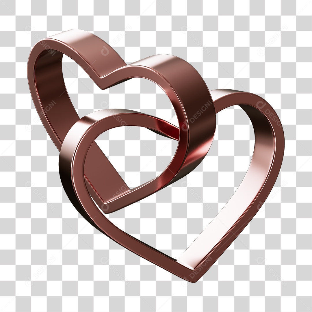 Corações Contorno Marrom Elemento 3D PNG Transparente