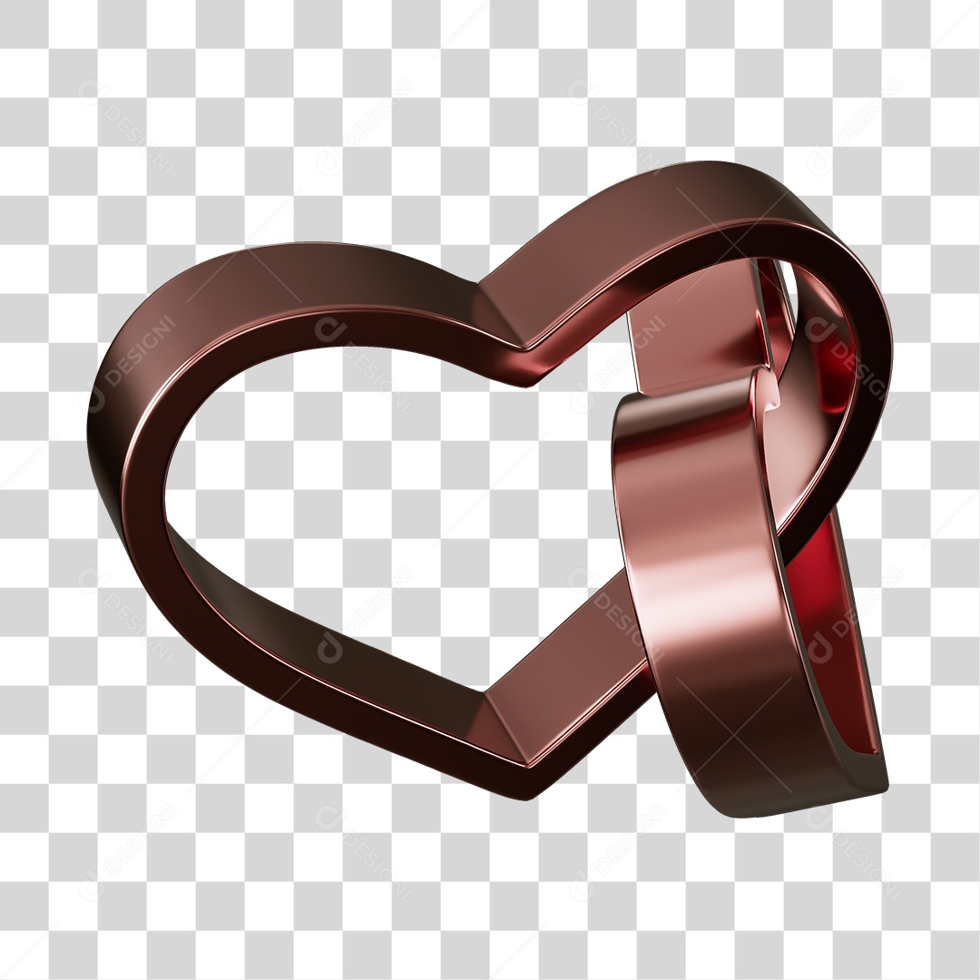 Corações Contorno Marrom Elemento 3D PNG Transparente