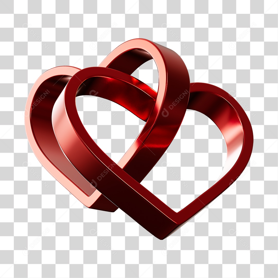 Corações Contorno Vermelho Elemento 3D PNG Transparente