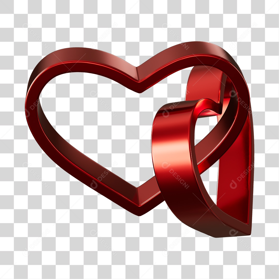 Corações Contorno Vermelho Elemento 3D PNG Transparente