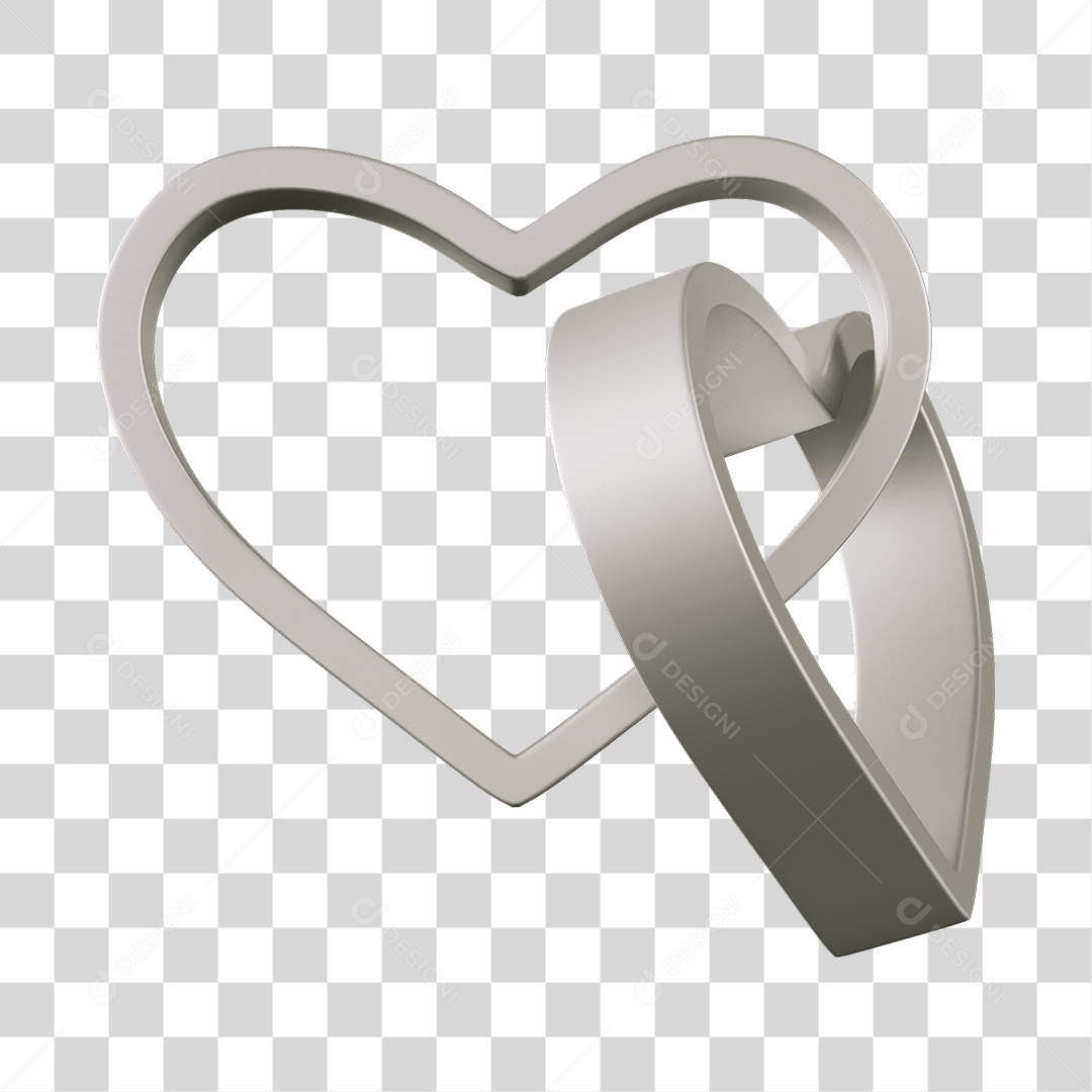 Corações Contorno Cinza Elemento 3D PNG Transparente