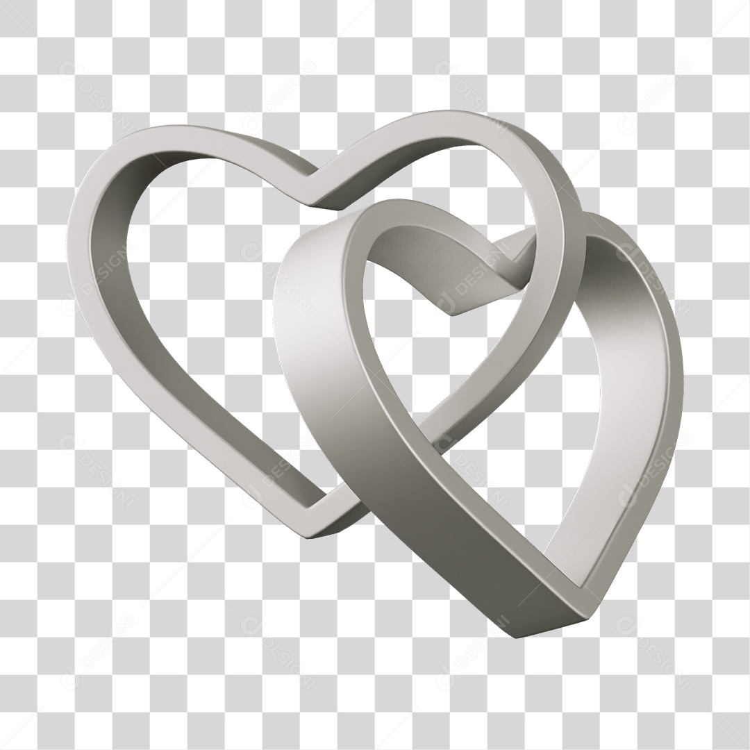 Corações Contorno Cinza Elemento 3D PNG Transparente