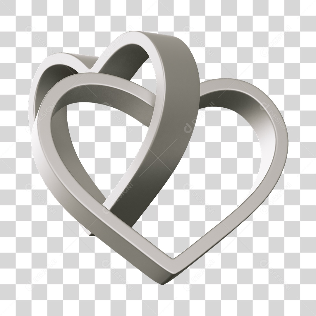 Corações Contorno Cinza Elemento 3D PNG Transparente