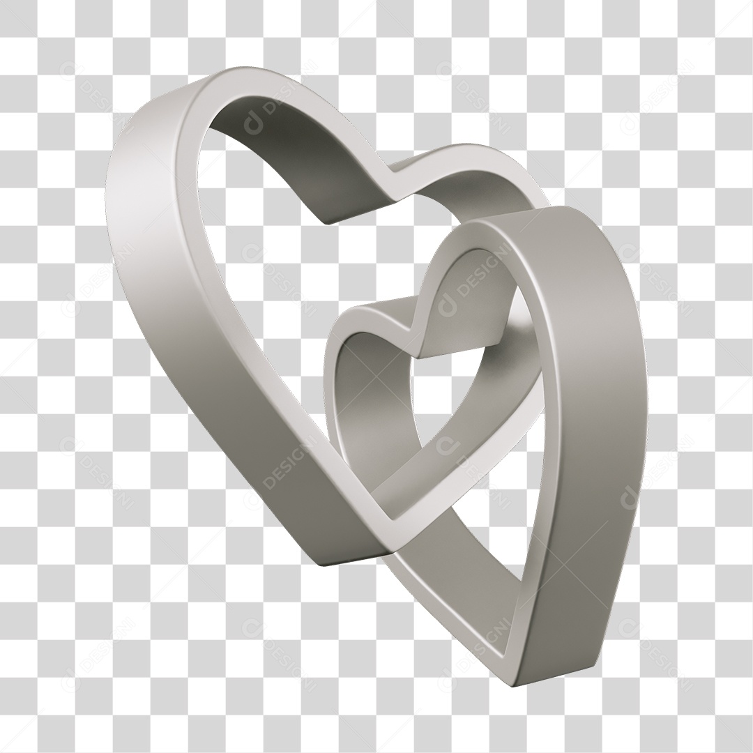 Corações Contorno Cinza Elemento 3D PNG Transparente