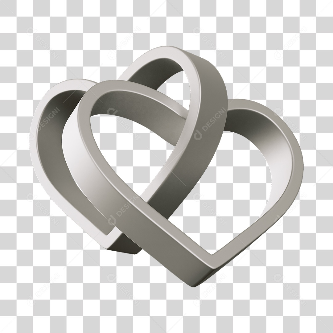 Corações Contorno Cinza Elemento 3D PNG Transparente