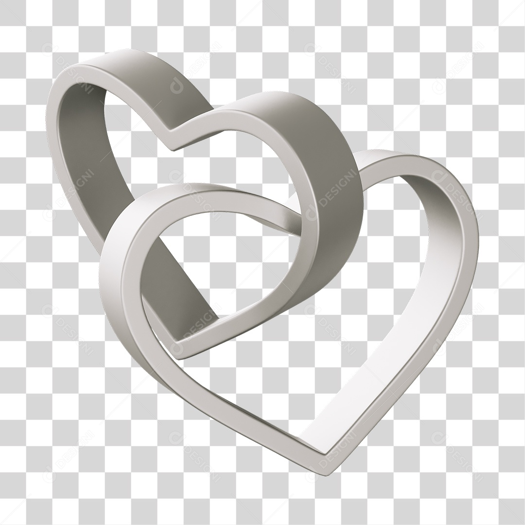 Corações Contorno Cinza Elemento 3D PNG Transparente