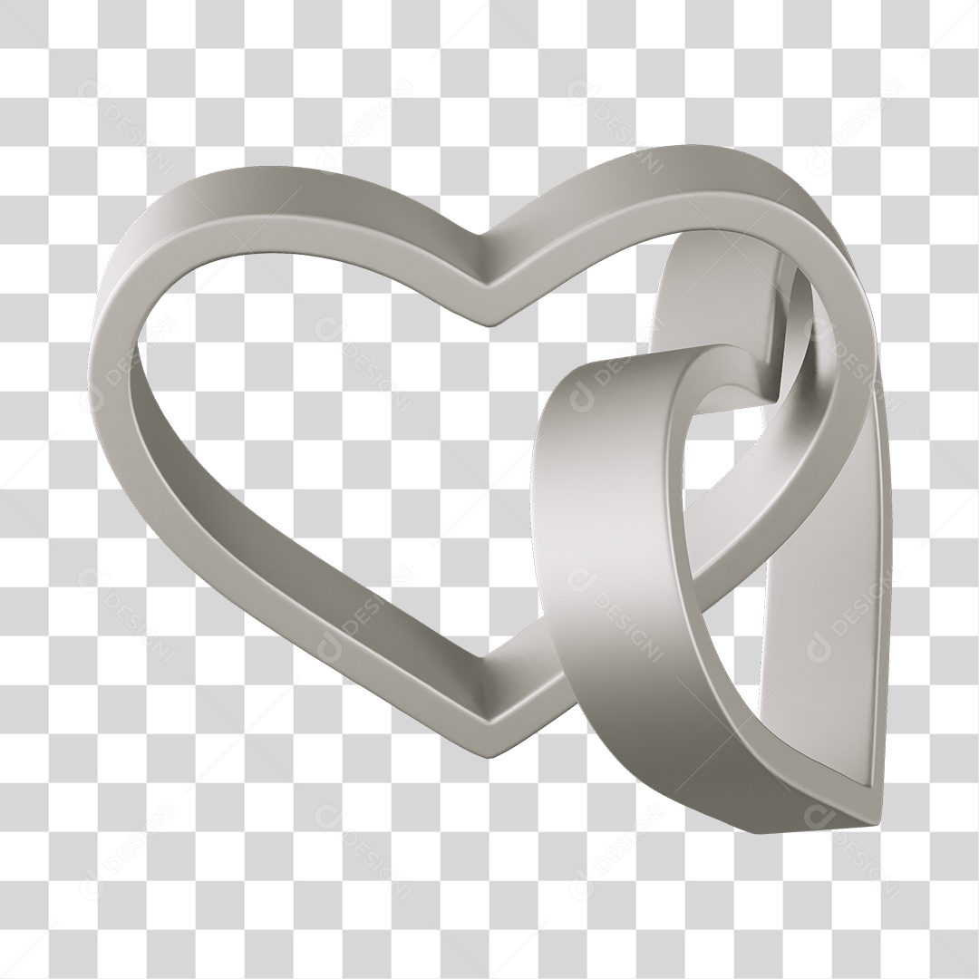 Corações Contorno Cinza Elemento 3D PNG Transparente