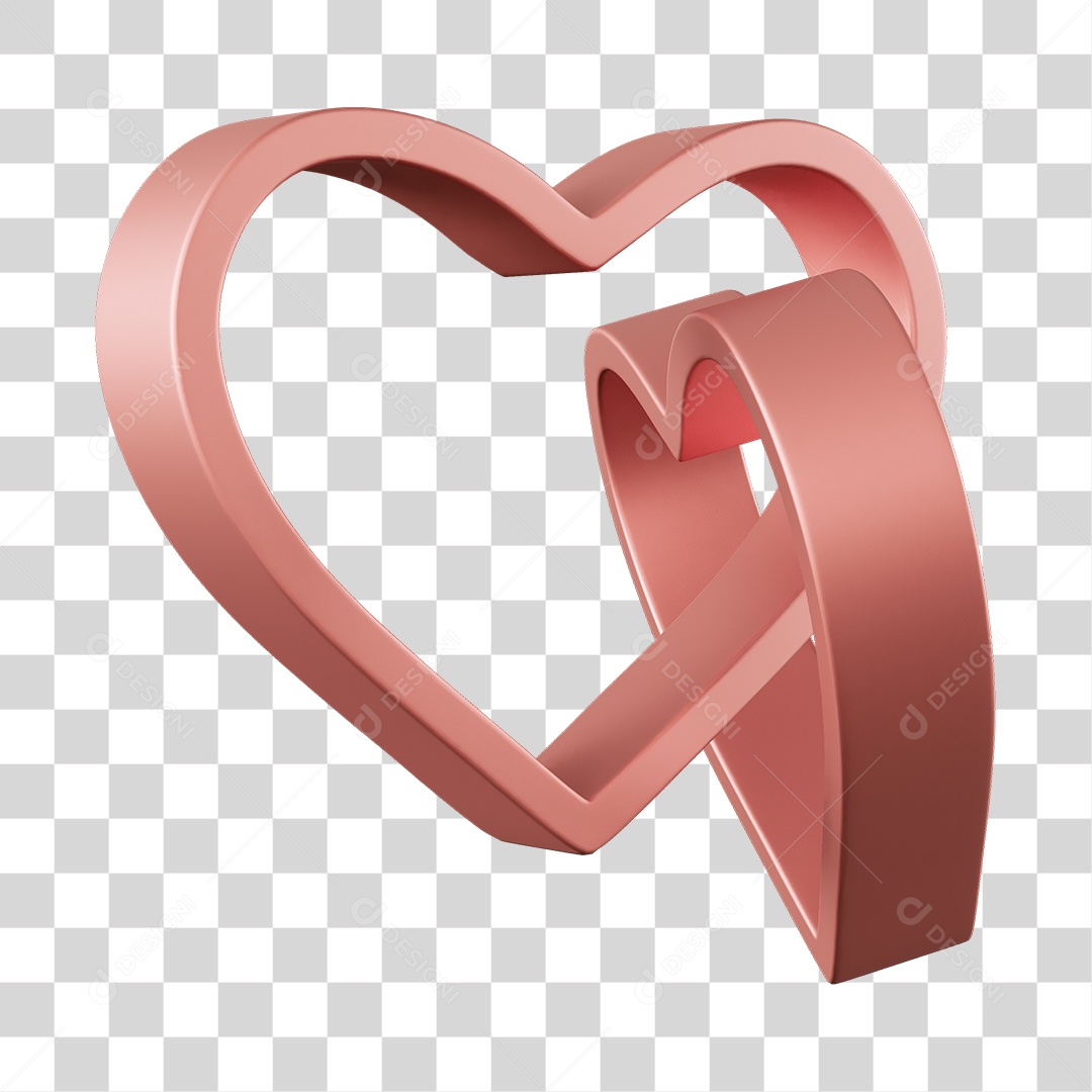 Corações Contorno Rosa Elemento 3D PNG Transparente