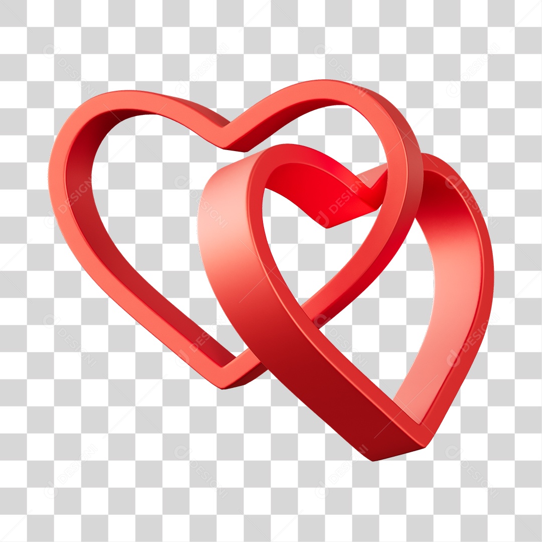 Corações Contorno Vermelho Elemento 3D PNG Transparente