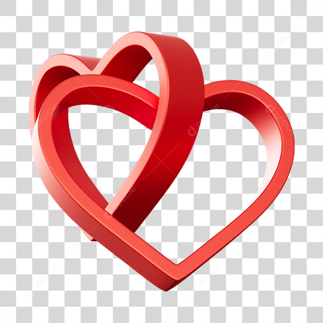 Corações Contorno Vermelho Elemento 3D PNG Transparente