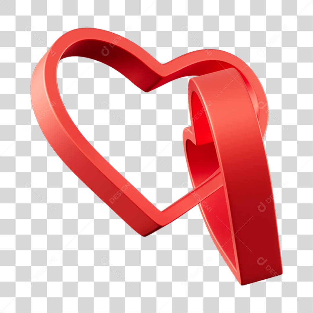 Corações Contorno Vermelho Elemento 3D PNG Transparente