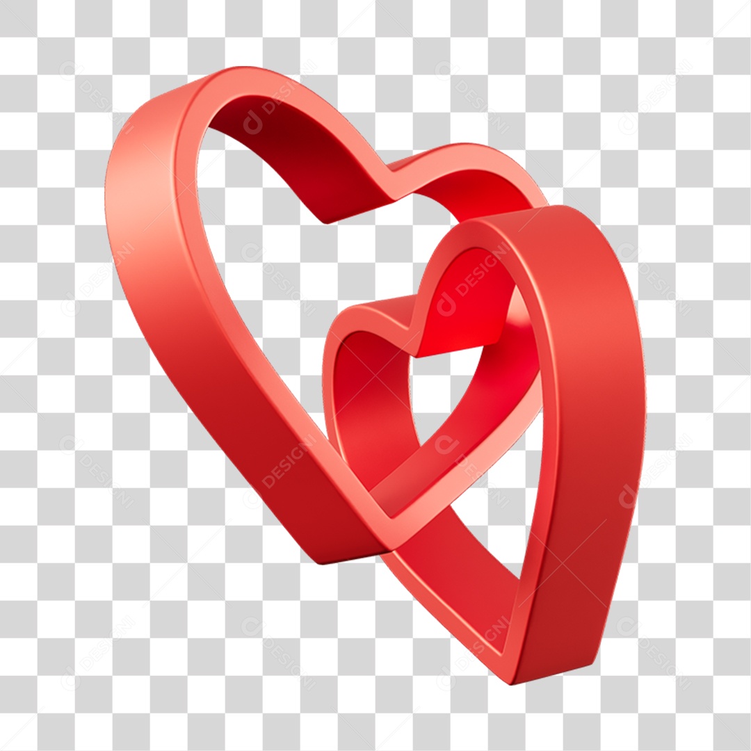 Corações Contorno Vermelho Elemento 3D PNG Transparente