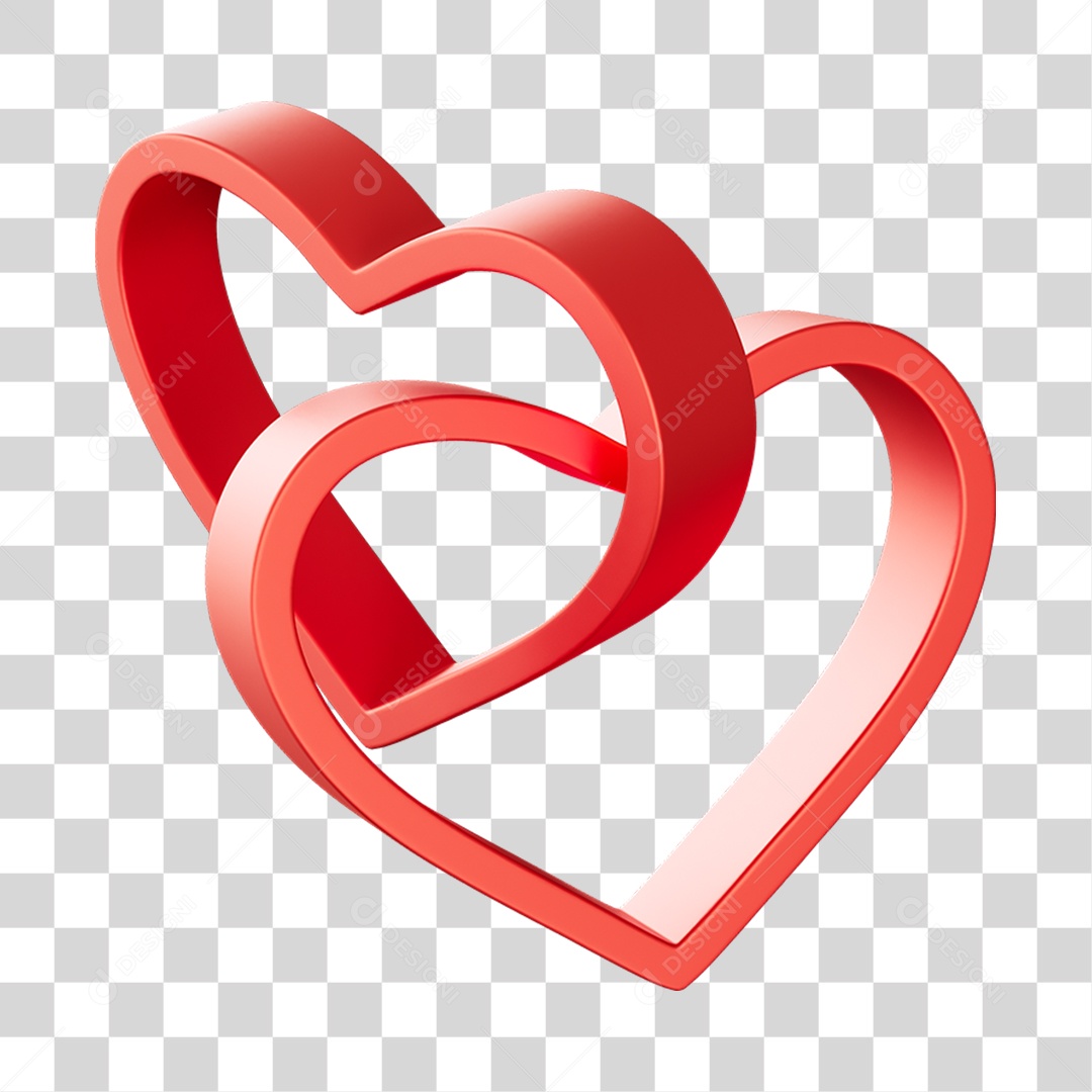 Corações Contorno Vermelho Elemento 3D PNG Transparente