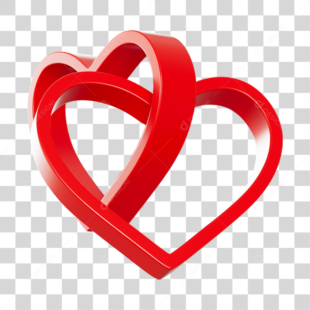 Corações Contorno Vermelho Elemento 3D PNG Transparente