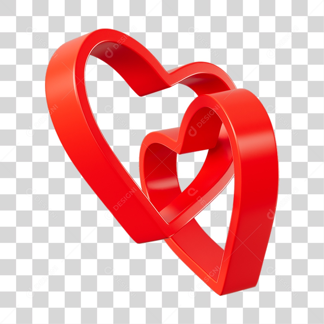 Corações Contorno Vermelho Elemento 3D PNG Transparente