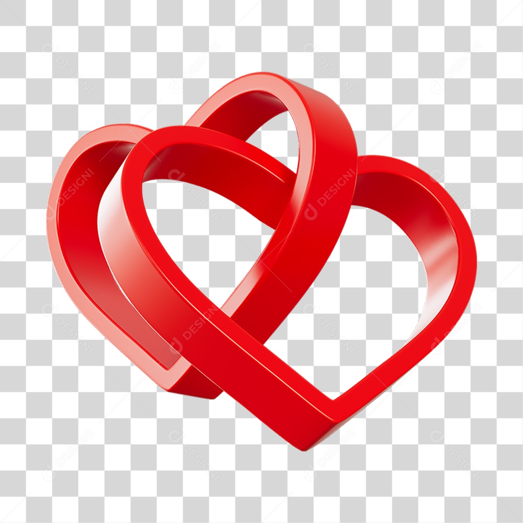 Corações Contorno Vermelho Elemento 3D PNG Transparente