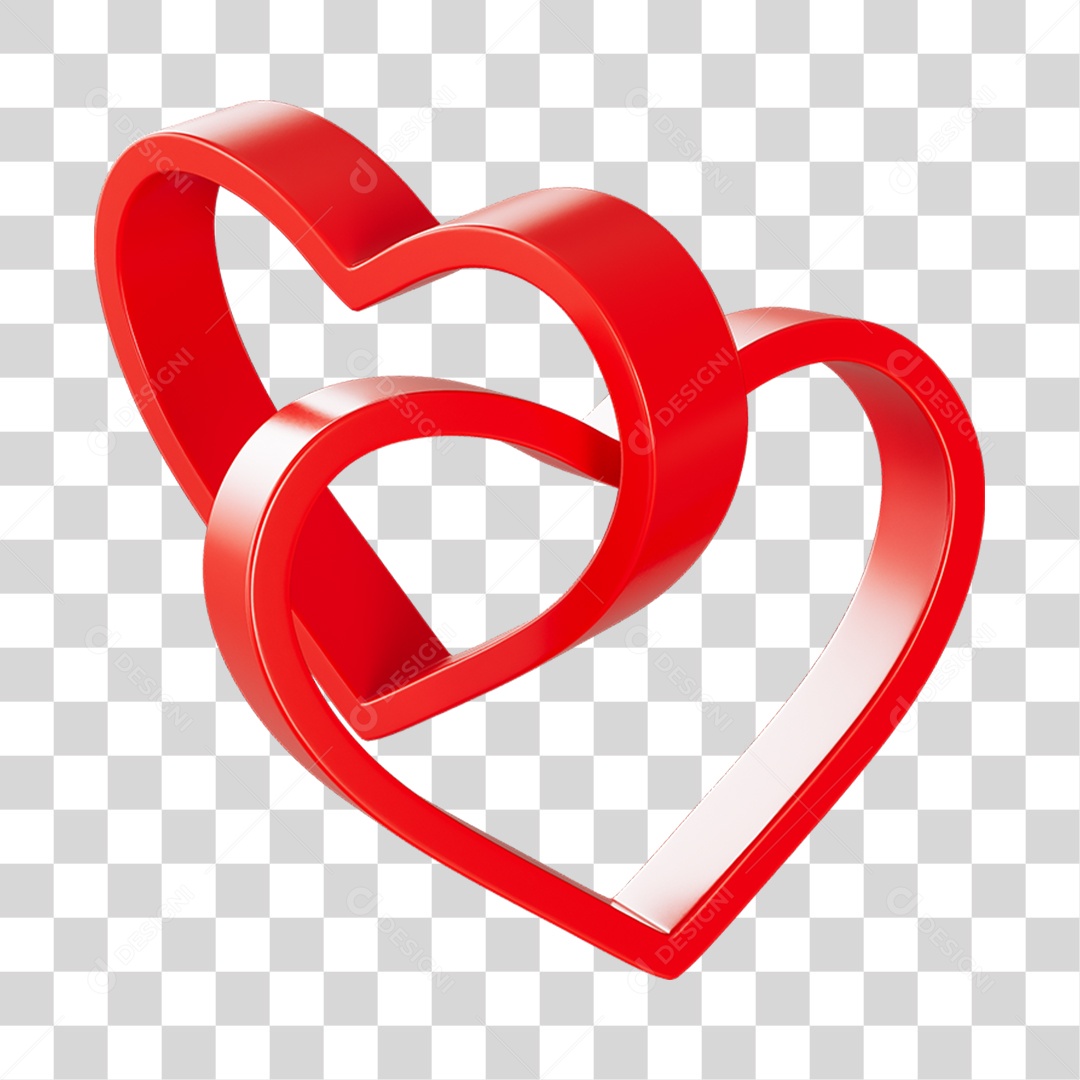 Corações Contorno Vermelho Elemento 3D PNG Transparente