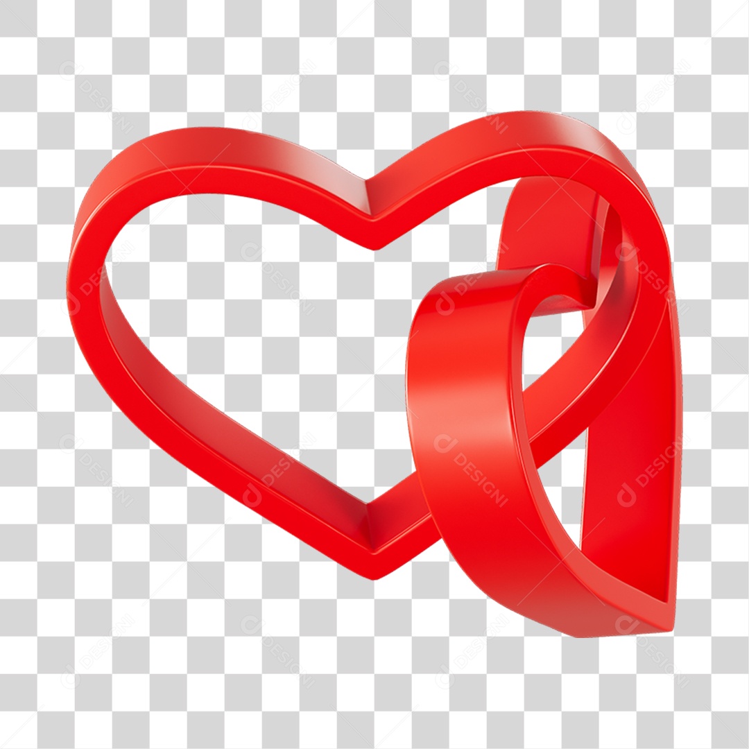 Corações Contorno Vermelho Elemento 3D PNG Transparente