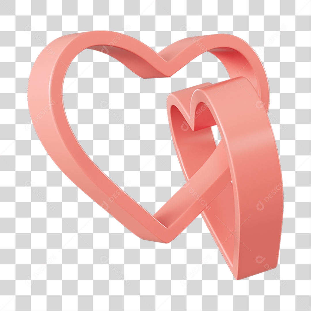 Corações Contorno Rosa Elemento 3D PNG Transparente