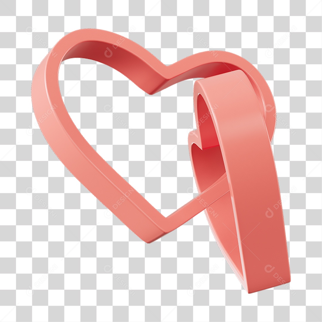 Corações Contorno Rosa Elemento 3D PNG Transparente