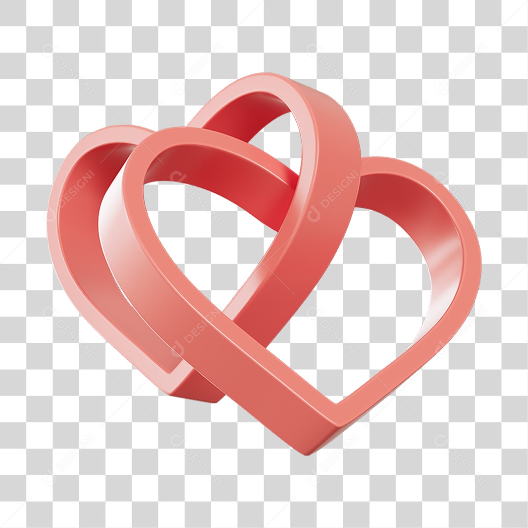 Corações Contorno Rosa Elemento 3D PNG Transparente