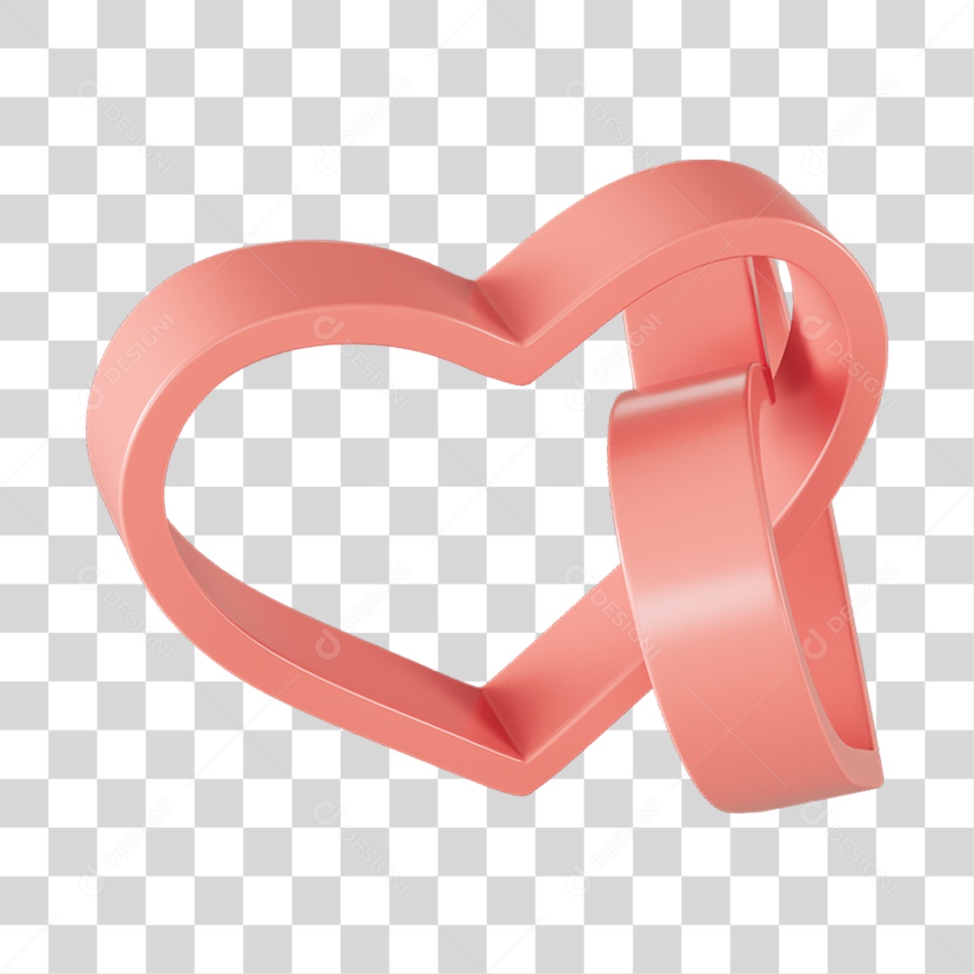 Corações Contorno Rosa Elemento 3D PNG Transparente