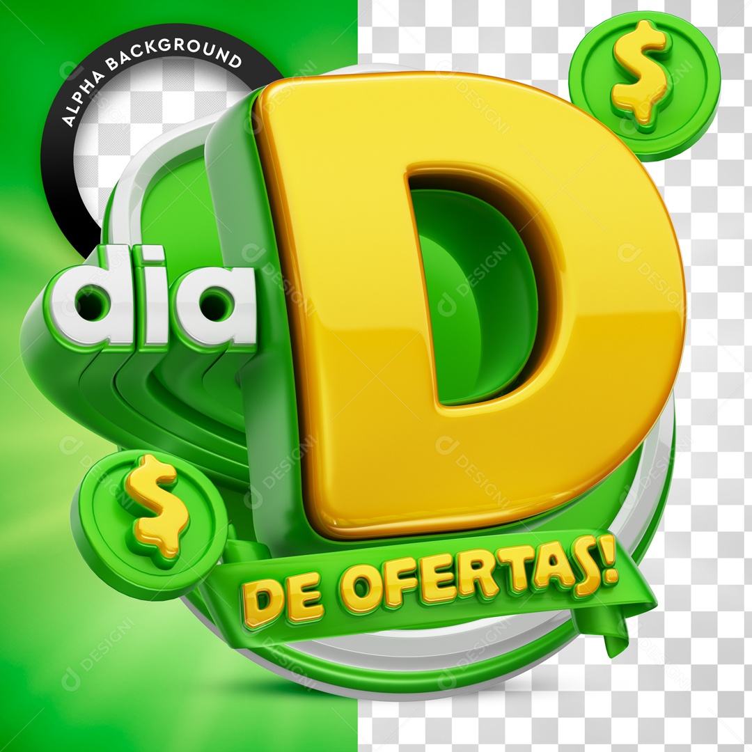 Selo 3D Dia D De Ofertas Verde Para Composição PSD