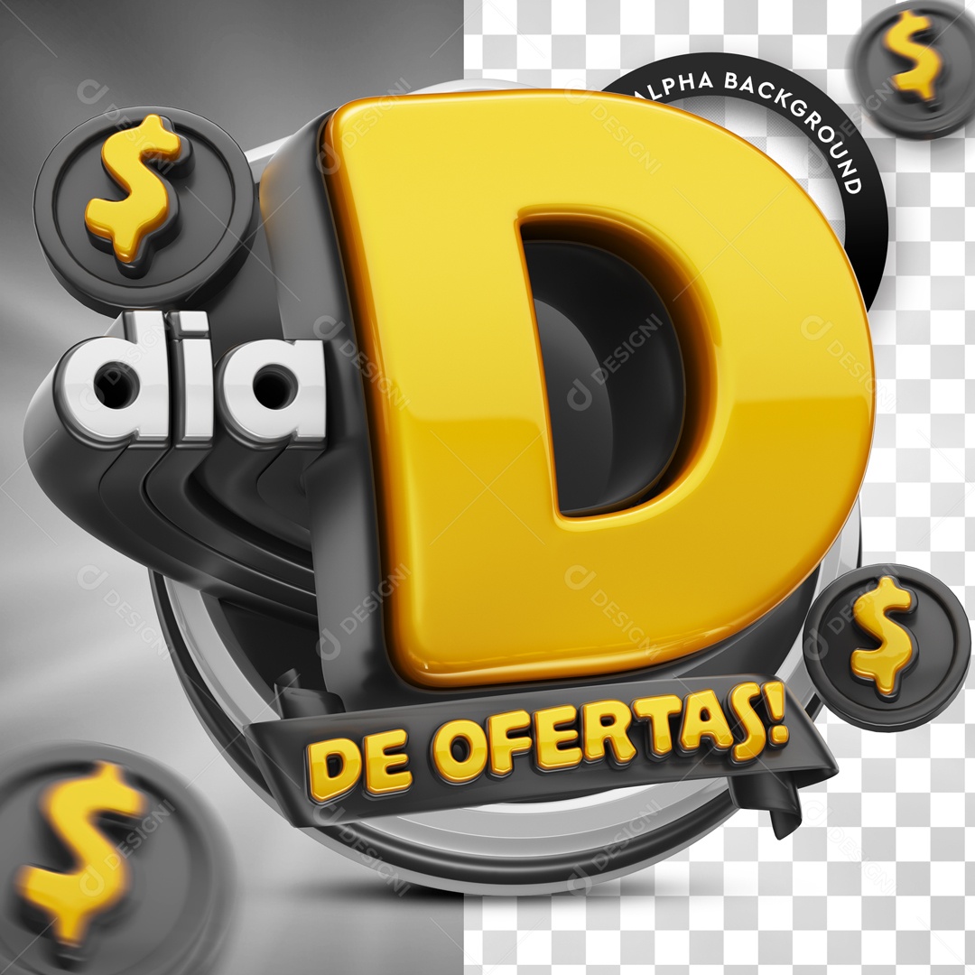 Selo 3D Dia D De Ofertas Preto Para Composição PSD