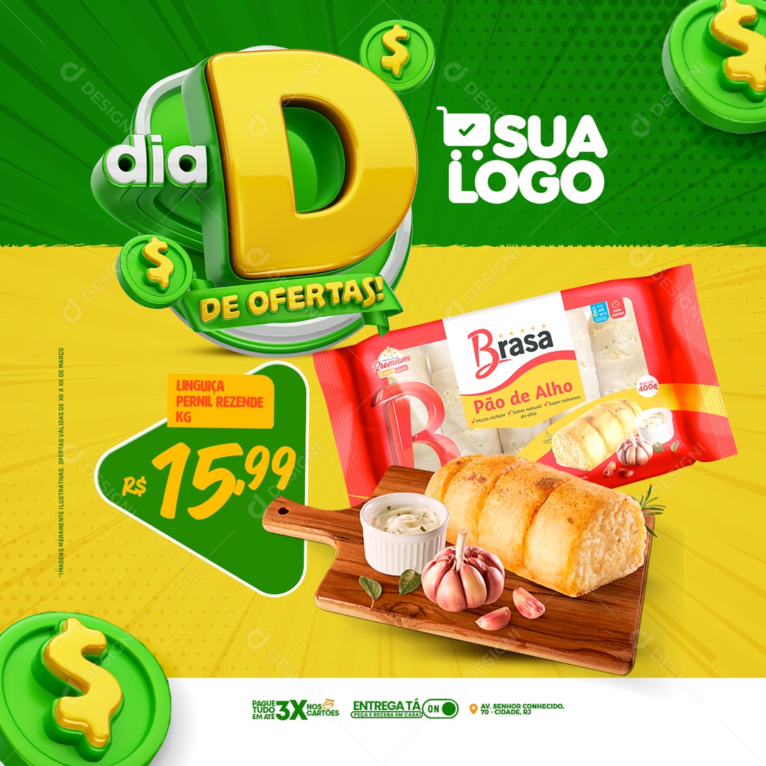 Social Media Feed Dia D De Ofertas Supermercado PSD Editável