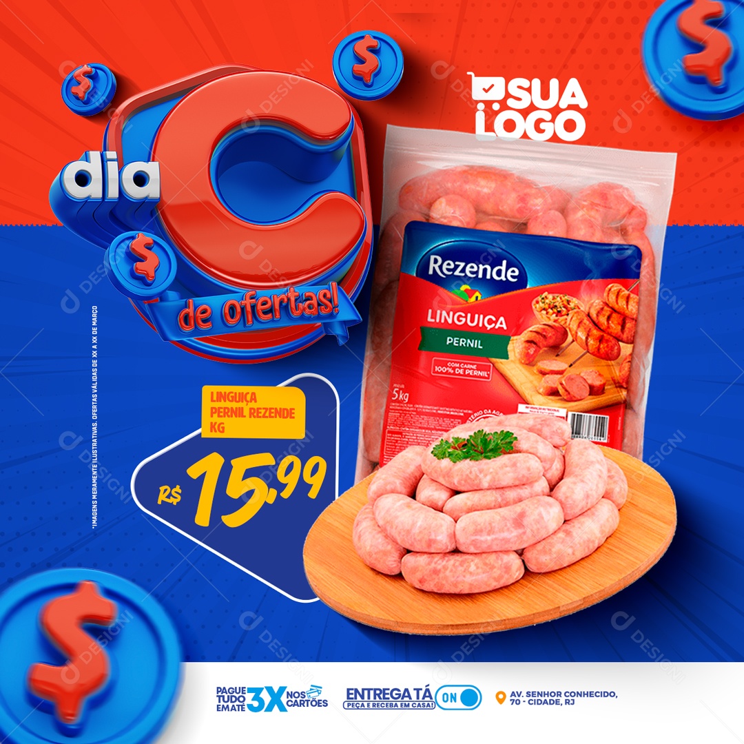 Social Media Feed Dia C De Ofertas Supermercado PSD Editável