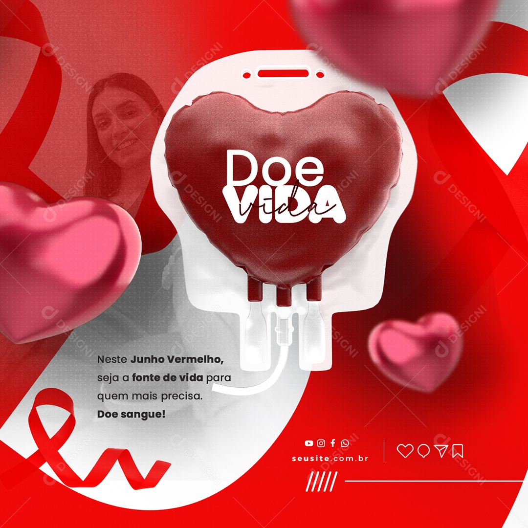 Doe Vida Neste Junho Vermelho Seja A Fonte Da Vida Para Quem Mais Precisa Social Media PSD Editável