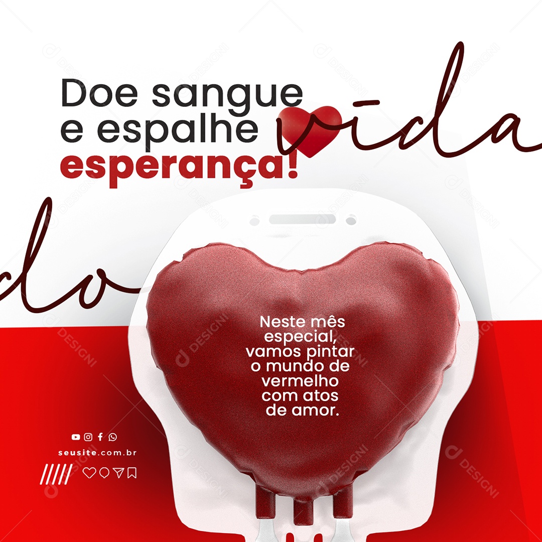 Doe Sangue e Espalhe Esperança Neste Mês Especial Junho Vermelho Social Media PSD Editável