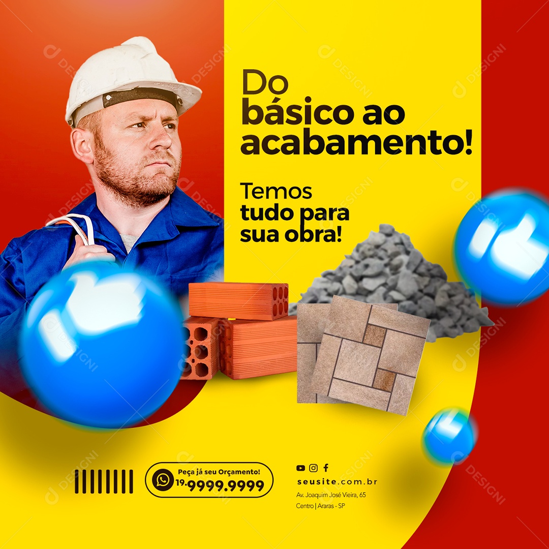 Do Básico Ao Acabamento Temos Tudo Para Sua Obra Materiais De Construção Social Media PSD Editável