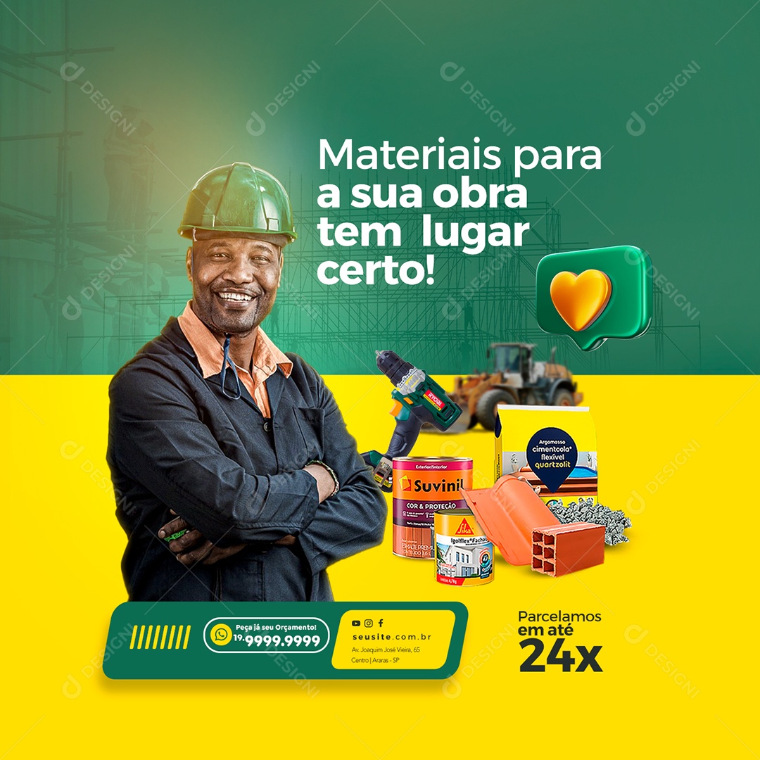 Materiais Para A Sua Obra Tem Lugar Certo Materiais De Construção Social Media PSD Editável