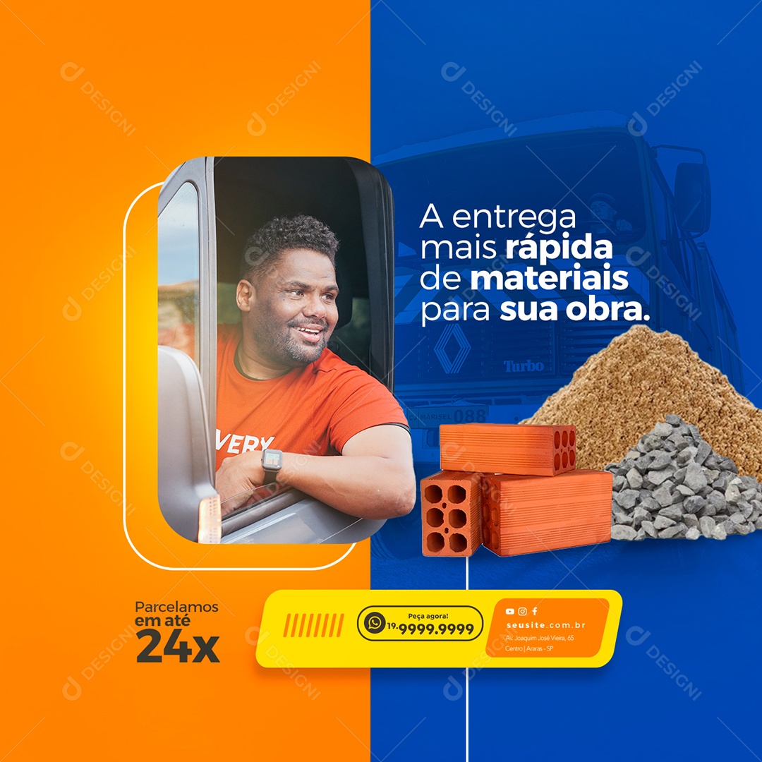 A Entrega Mais Rápida De Materiais Para Sua Obra Materiais De Construção Social Media PSD Editável
