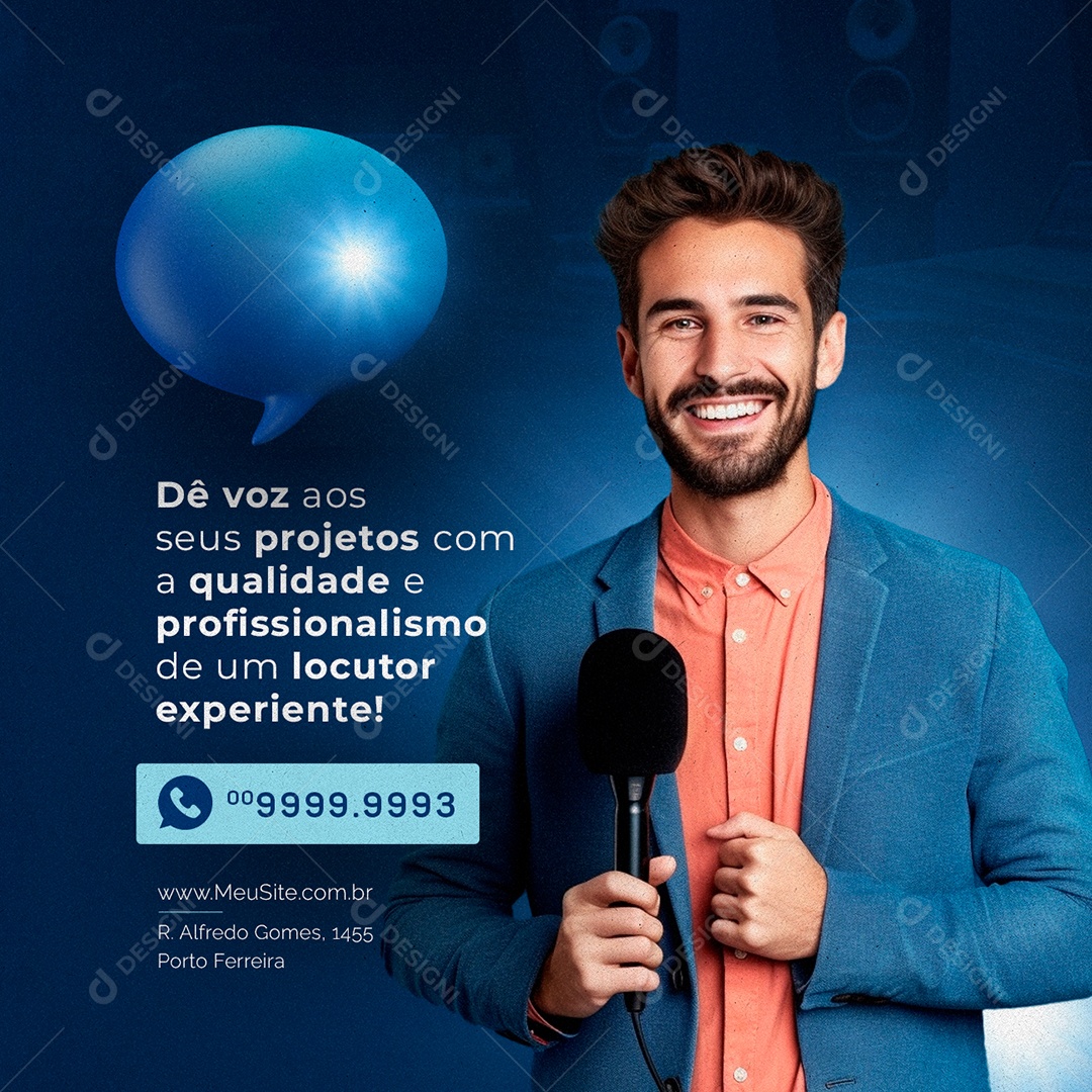 Dê Voz Aos Seus Projetos Com A Qualidade Locutor Social Media PSD Editável