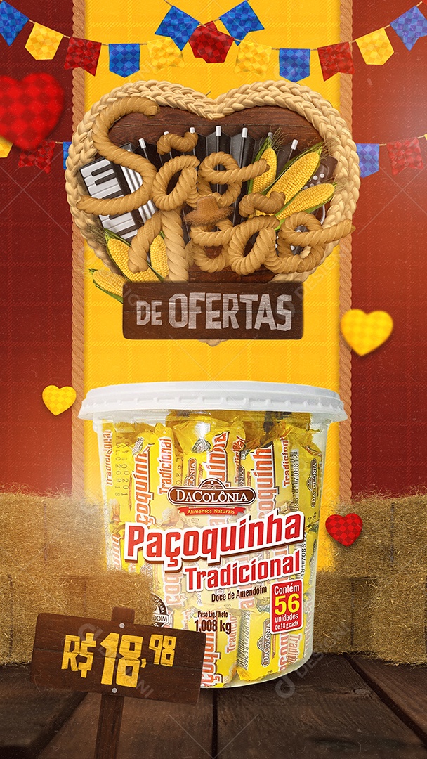 Story São João De Ofertas Paçoquinha Social Media PSD Editável