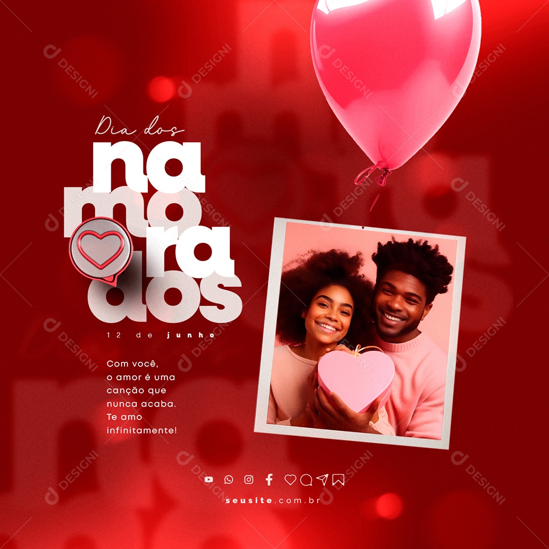 Com Você o Amor é Uma Canção Que Nunca Acaba Dia Dos Namorados Social Media PSD Editável