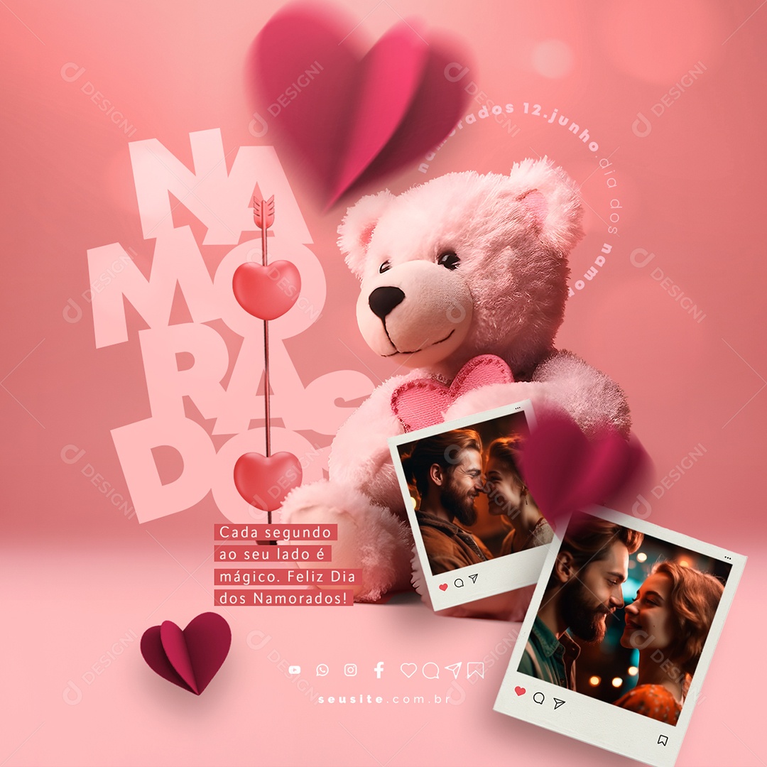 Cada Segundo Ao Seu Lado é Mágico Feliz Dia Dos Namorados Social Media PSD Editável