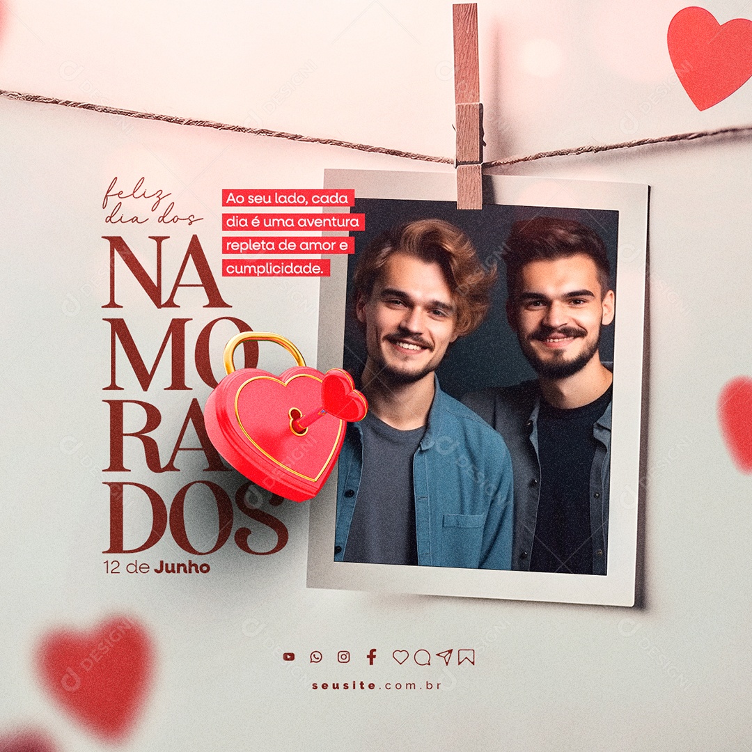 Ao Seu Lado Cada Dia é Uma Aventura Repleta De Amor Feliz Dia Dos Namorados Social Media PSD Editável