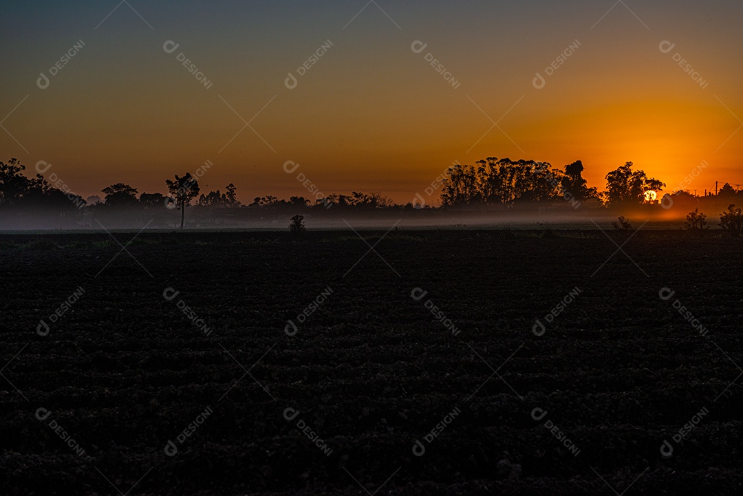 Amanhecer nos campos agrícolas do sul de Santa Catarina
