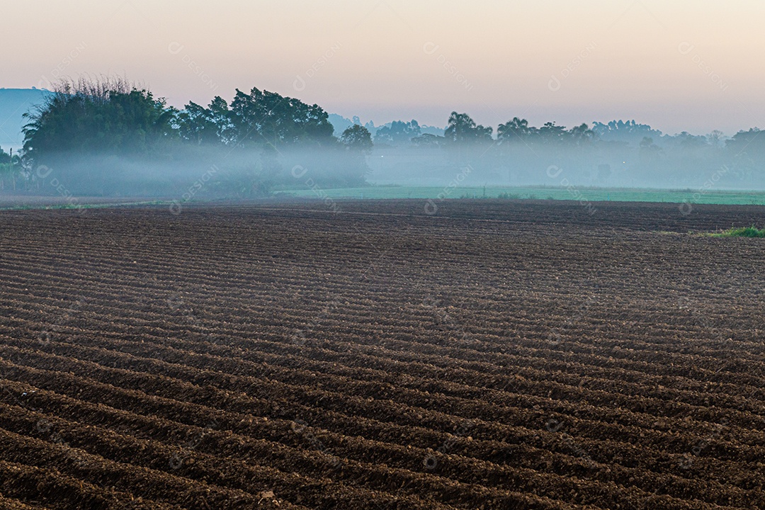 Amanhecer nos campos agrícolas do sul de Santa Catarina